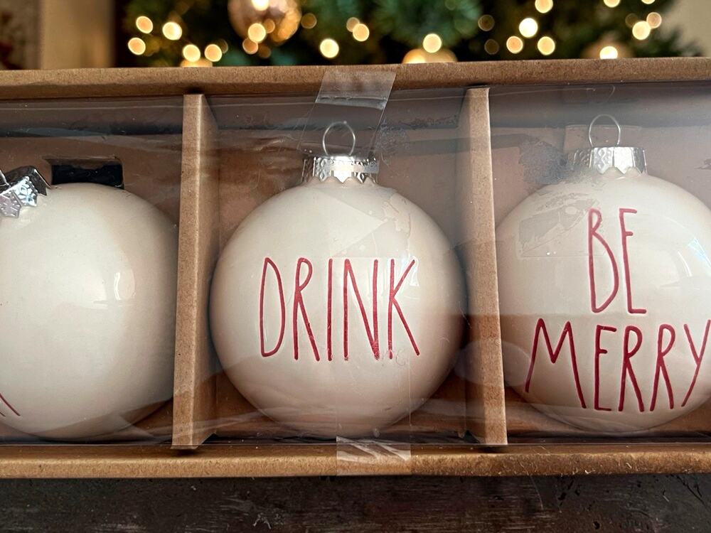 Rae Dunn by Magenta Ceramic Christmas Ornament Set of 3 Eat Drink Be Merry